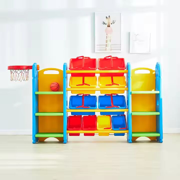 Multifunctional Kids Toy Storage Library TOYS Storage Library with Game Basket Kindergarten Cheap Kids Cabinet Indoor Plastic Furniture Children Multifunctional Toys Storage Cabinet Shelf - Image 1